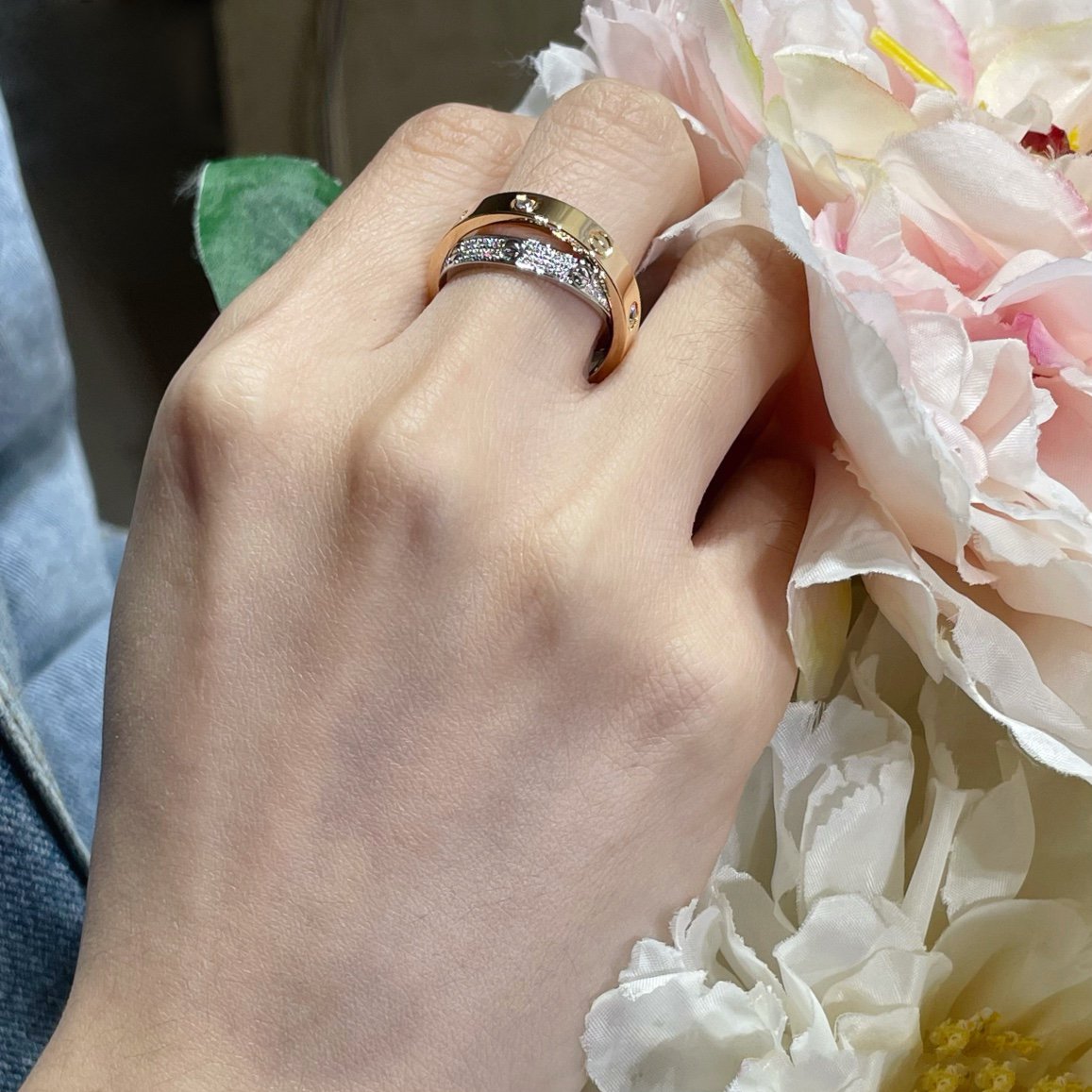 [Select]LOVE PINK GOLD SILVER DIAMOND DOUBLE RING