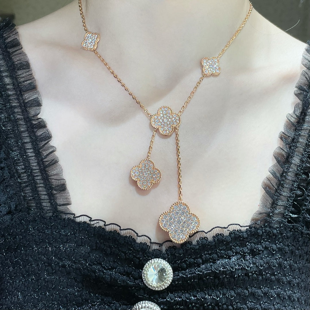 [Select]CLOVER 6 MOTIF DIAMOND PAVED NECKLACE