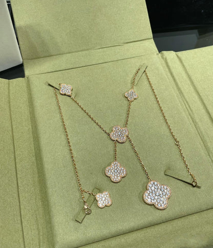 [Select]CLOVER 6 MOTIF DIAMOND PAVED NECKLACE