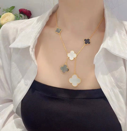 [Select]CLOVER 6 MOTIF MOP ONYX GOLD NECKLACE