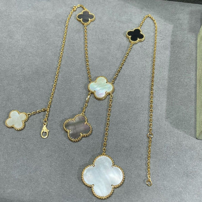 [Select]CLOVER 6 MOTIF MOP ONYX GOLD NECKLACE