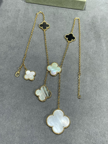 [Select]CLOVER 6 MOTIF MOP ONYX GOLD NECKLACE