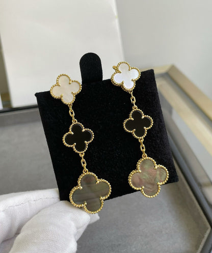 [Select]CLOVER 3 MOTIF MOP ONYX DARK MOP PINK GOLD EARRINGS