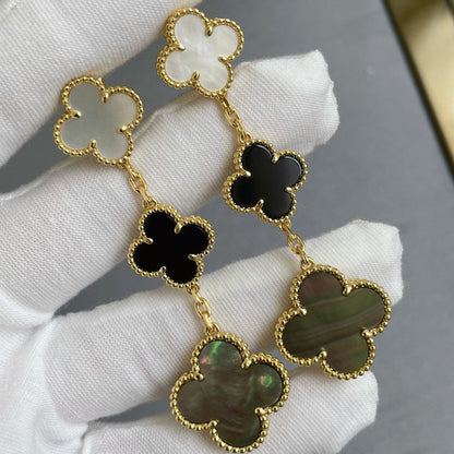 [Select]CLOVER 3 MOTIF MOP ONYX DARK MOP PINK GOLD EARRINGS
