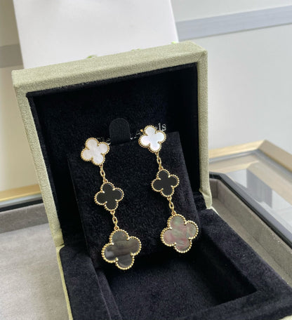 [Select]CLOVER 3 MOTIF MOP ONYX DARK MOP PINK GOLD EARRINGS