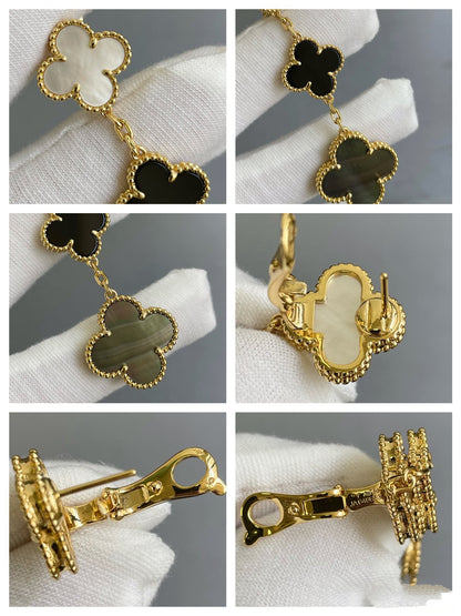 [Select]CLOVER 3 MOTIF MOP ONYX DARK MOP PINK GOLD EARRINGS