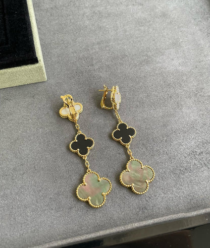 [Select]CLOVER 3 MOTIF MOP ONYX DARK MOP PINK GOLD EARRINGS