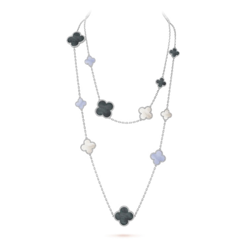 [Select]CLOVER 16 MOTIF CHALCEDONY MOP SILVER NECKLACE