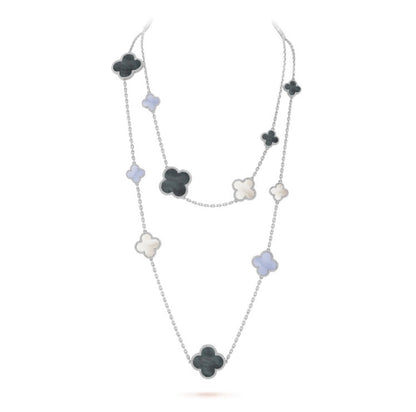 [Select]CLOVER 16 MOTIF CHALCEDONY MOP SILVER NECKLACE
