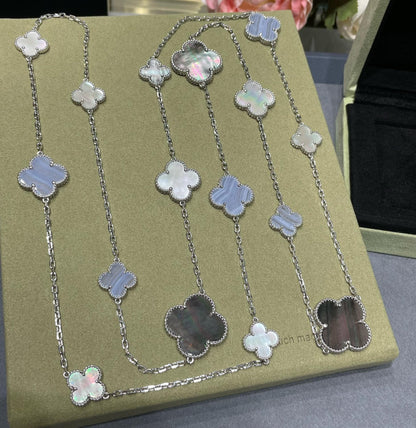 [Select]CLOVER 16 MOTIF CHALCEDONY MOP SILVER NECKLACE