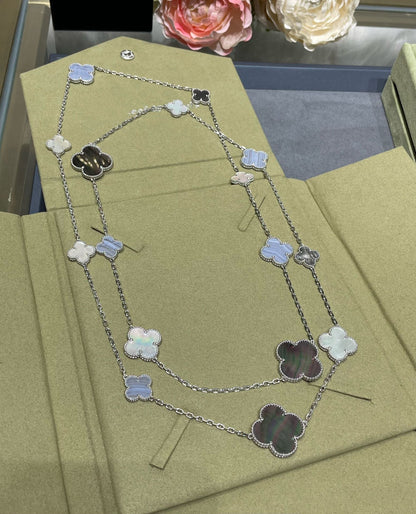[Select]CLOVER 16 MOTIF CHALCEDONY MOP SILVER NECKLACE