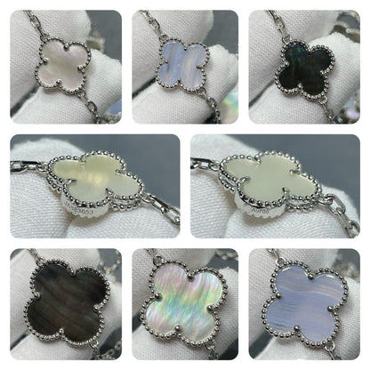 [Select]CLOVER 16 MOTIF CHALCEDONY MOP SILVER NECKLACE