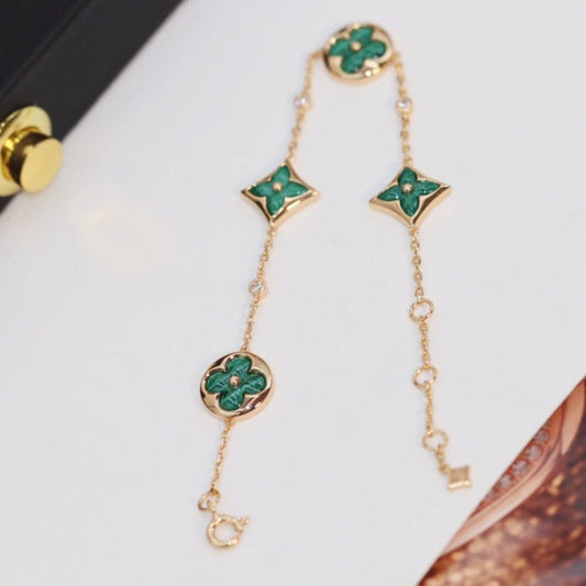 [Select]STAR AND SUN 4 MOTIF PINK GOLD MALACHITE BRACELET