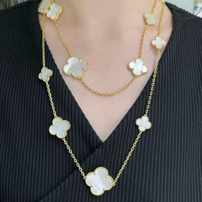 [Select]CLOVER 16 MOTIF WHITE MOP GOLD NECKLACE