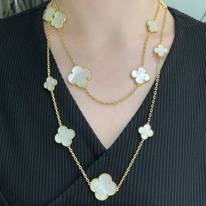 [Select]CLOVER 16 MOTIF WHITE MOP GOLD NECKLACE