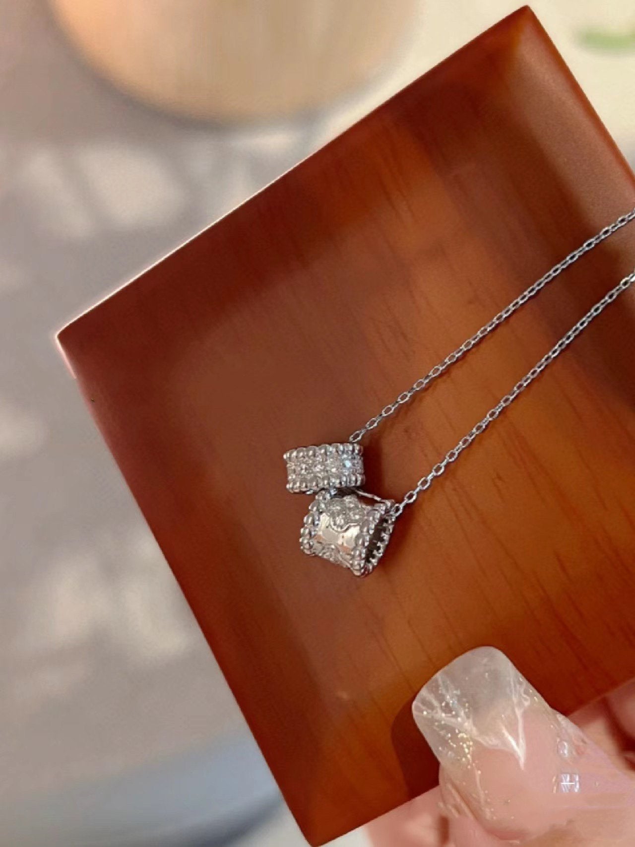 [Select]PERLEE DOUBLE PENDANT SILVER DIAMOND NECKLACE