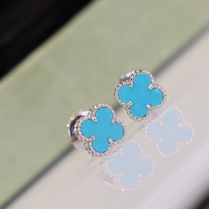 [Select]CLOVER MINI TURQUOISE SILVER STUD EARRINGS