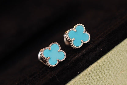 [Select]CLOVER MINI TURQUOISE SILVER STUD EARRINGS