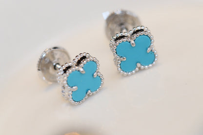 [Select]CLOVER MINI TURQUOISE SILVER STUD EARRINGS