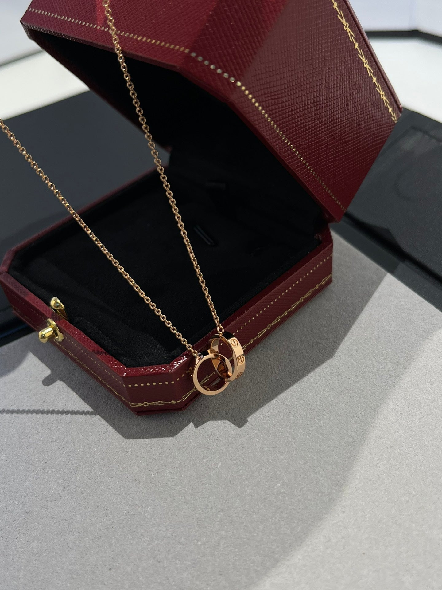 [Select]LOVE NECKLACE DOUBLE RING PINK GOLD