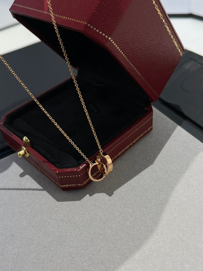 [Select]LOVE NECKLACE DOUBLE RING PINK GOLD