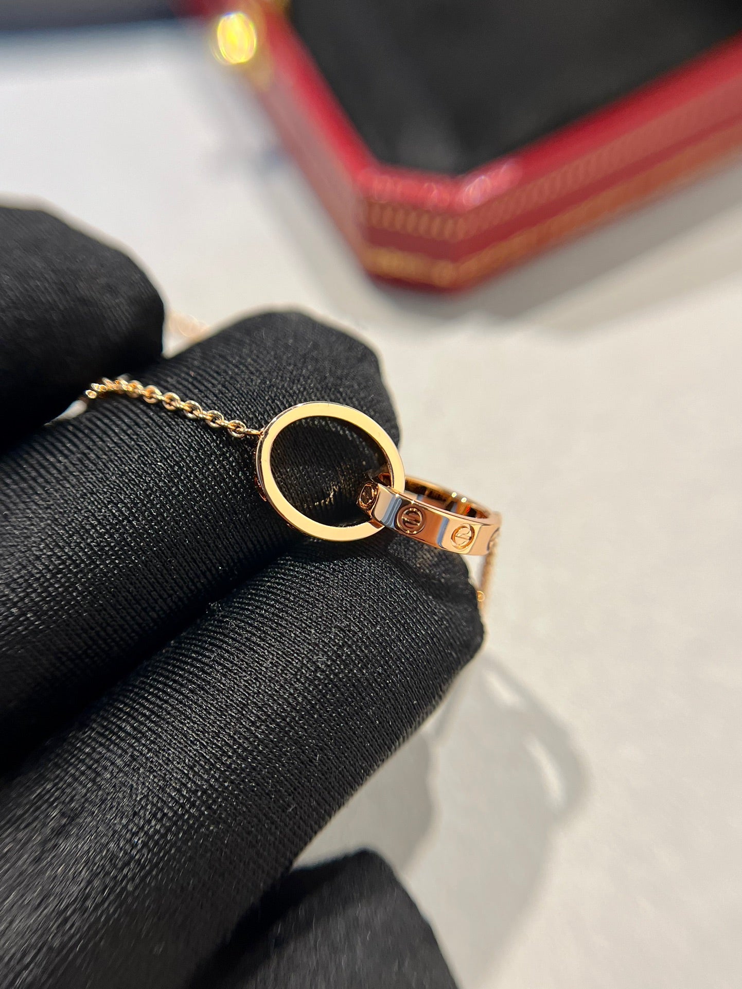 [Select]LOVE NECKLACE DOUBLE RING PINK GOLD