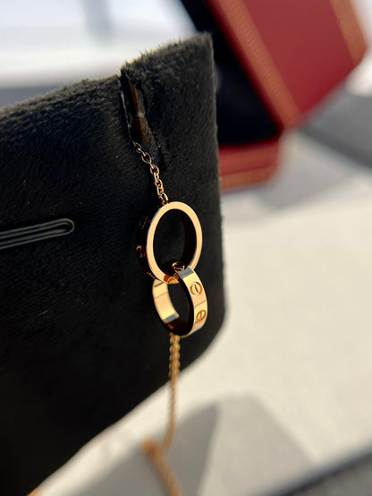 [Select]LOVE NECKLACE DOUBLE RING PINK GOLD