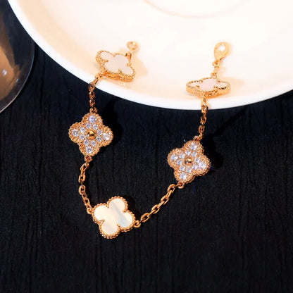 [Select]CLOVER WHITE PEARL MOP 5 MOTIF BRACELET COLLECTION