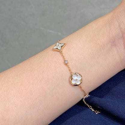 [Select]STAR AND SUN 4 MOTIF WHITE MOP PINK GOLD BRACELET