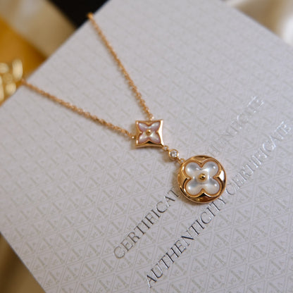 [Select]STAR AND SUN WHITE MOP 2 MOTIF PINK GOLD NECKLACE
