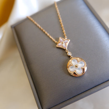 [Select]STAR AND SUN WHITE MOP 2 MOTIF PINK GOLD NECKLACE