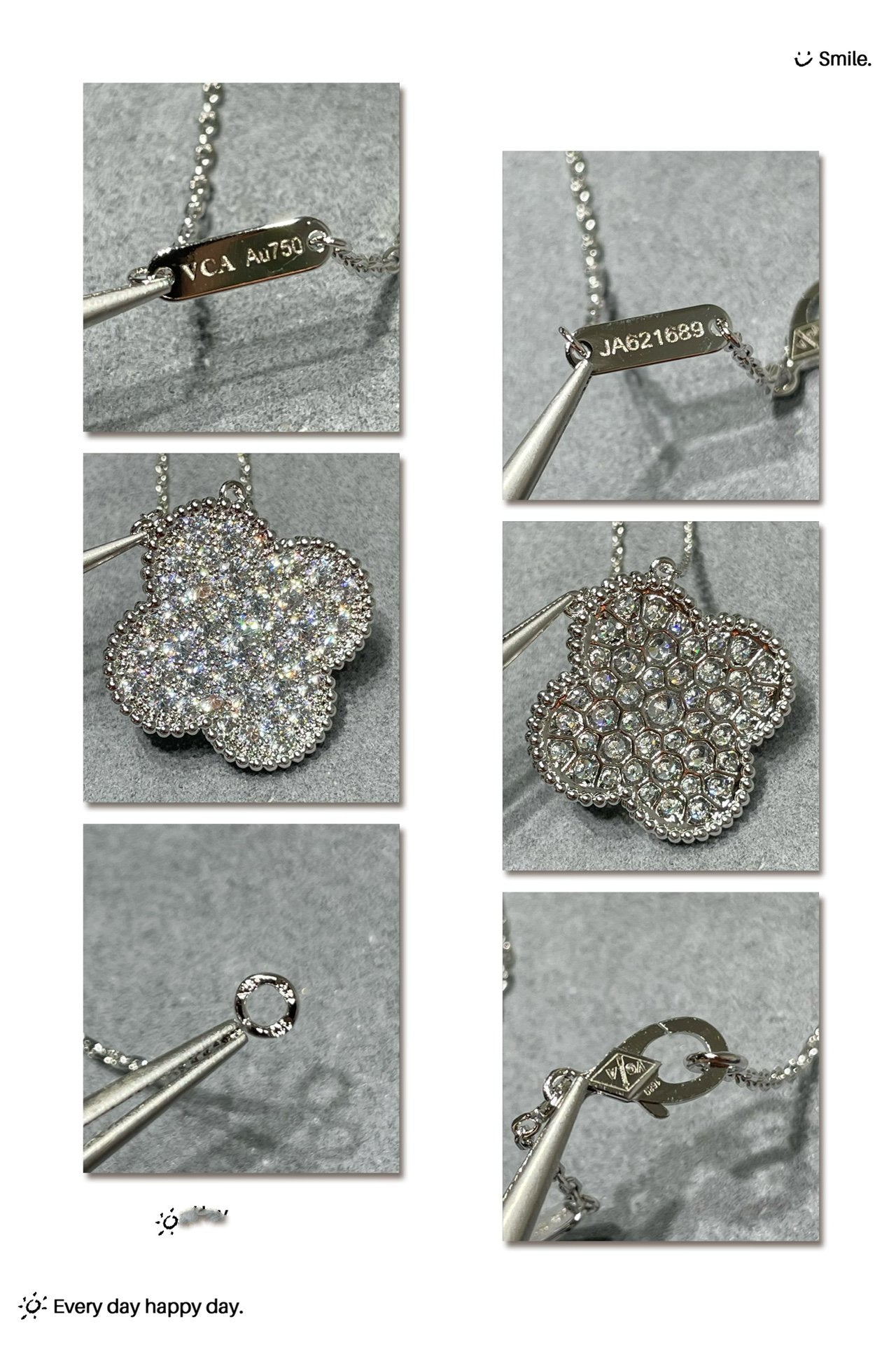 [Select]CLOVER 25MM LARGE PENDANT DIAMOND PAVED SILVER NECKLACE