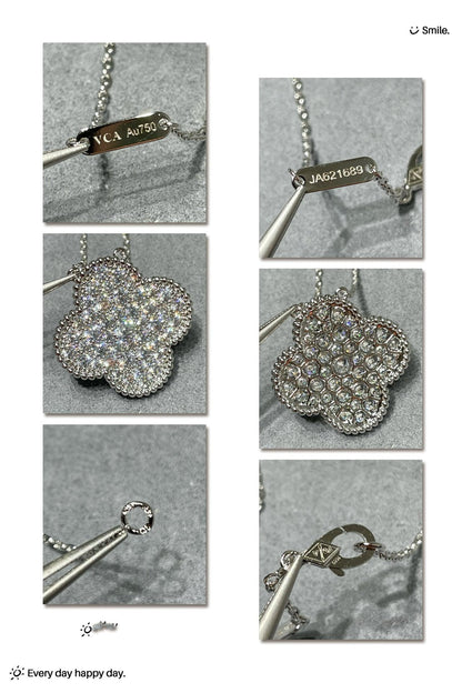 [Select]CLOVER 25MM LARGE PENDANT DIAMOND PAVED SILVER NECKLACE