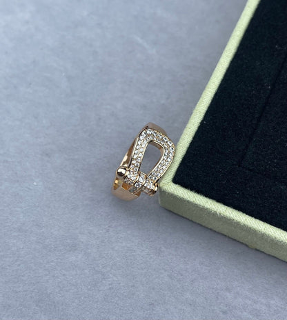 [Select]Wide Hoof-Shaped Diamond-Studded Ring
