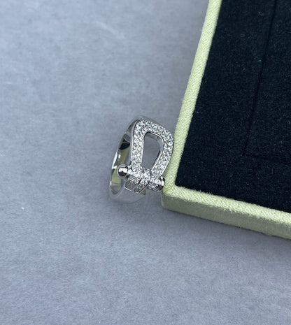 [Select]Wide Hoof-Shaped Diamond-Studded Ring