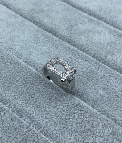 [Select]Wide Hoof-Shaped Diamond-Studded Ring
