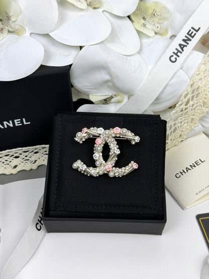 [Select]26C Pink-White Enamel Ice Cream Cone Double C Brooch