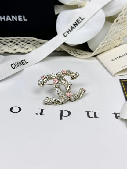 [Select]26C Pink-White Enamel Ice Cream Cone Double C Brooch