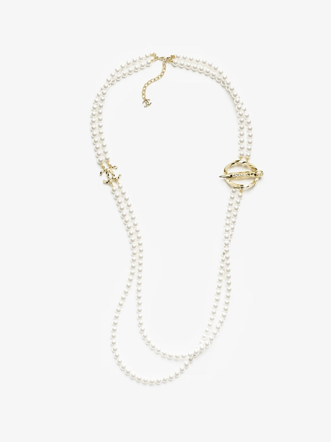 [Select]25K Pencil Double C Double-Layer Pearl Sweater Chain