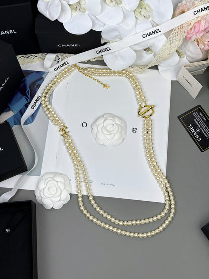 [Select]25K Pencil Double C Double-Layer Pearl Sweater Chain