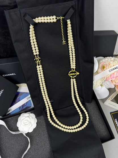 [Select]25K Pencil Double C Double-Layer Pearl Sweater Chain