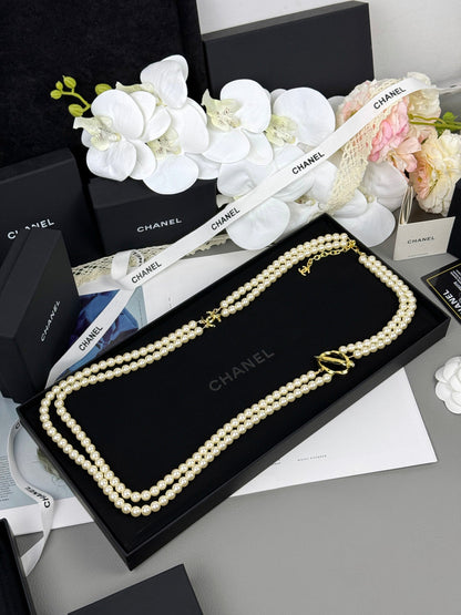 [Select]25K Pencil Double C Double-Layer Pearl Sweater Chain