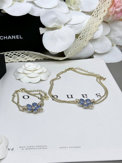 [Select]New Blue Floral Double-Layer Necklace
