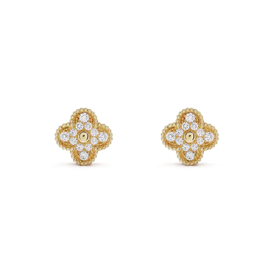 [Select]CLOVER MEDIUM 1 MOTIFS FUll DIAMOND EARRINGS