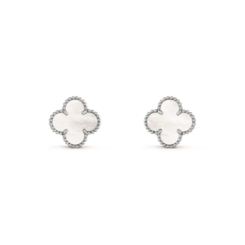 [Select]CLOVER MEDIUM 1 MOTIFS  WHITE MOP EARRINGS SILVER