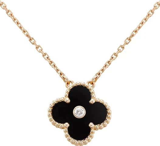 [Select]CLOVER 15MM DIAMOND ONYX NECKLACE