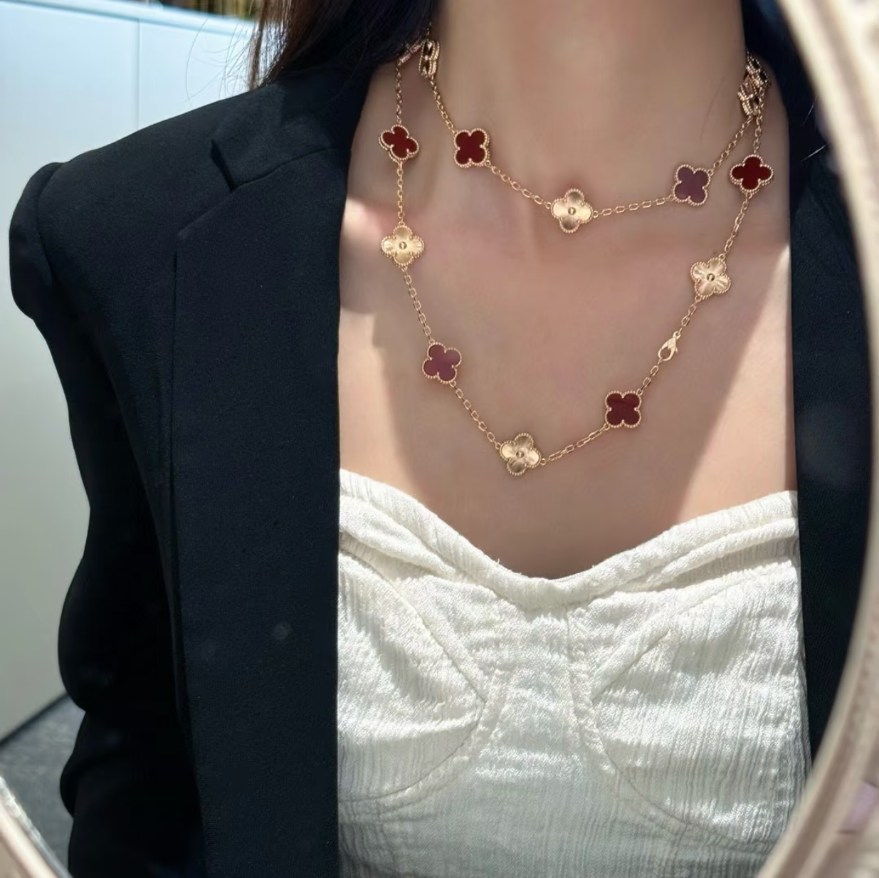 [Select]CLOVER 20 MOTIFS LASER CARNELIAN NECKLACE