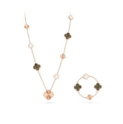 [Select]DETACHABLE CLOVER 15(11+4) FLOWER SILVER NECKLACE SET