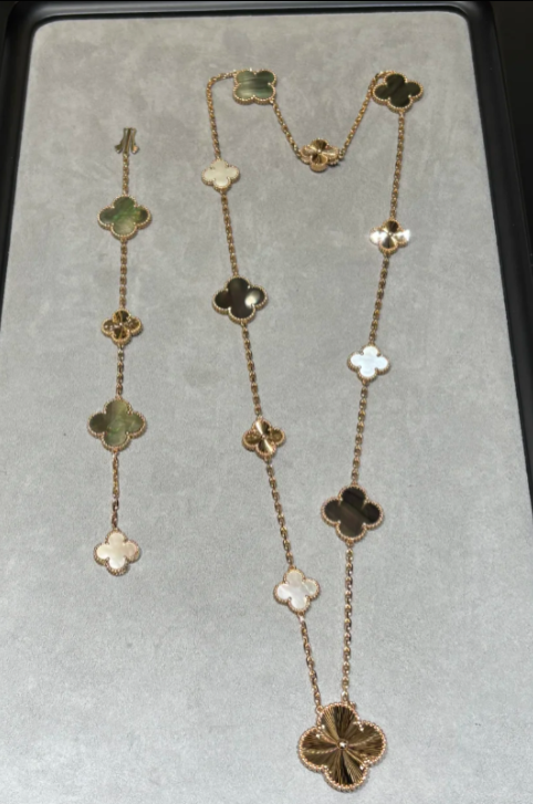 [Select]DETACHABLE CLOVER 15(11+4) FLOWER SILVER NECKLACE SET