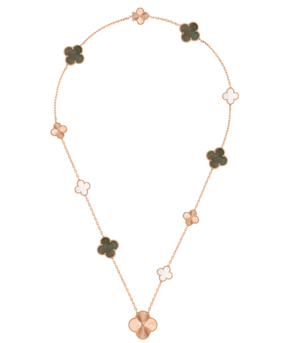 [Select]DETACHABLE CLOVER 15(11+4) FLOWER SILVER NECKLACE SET